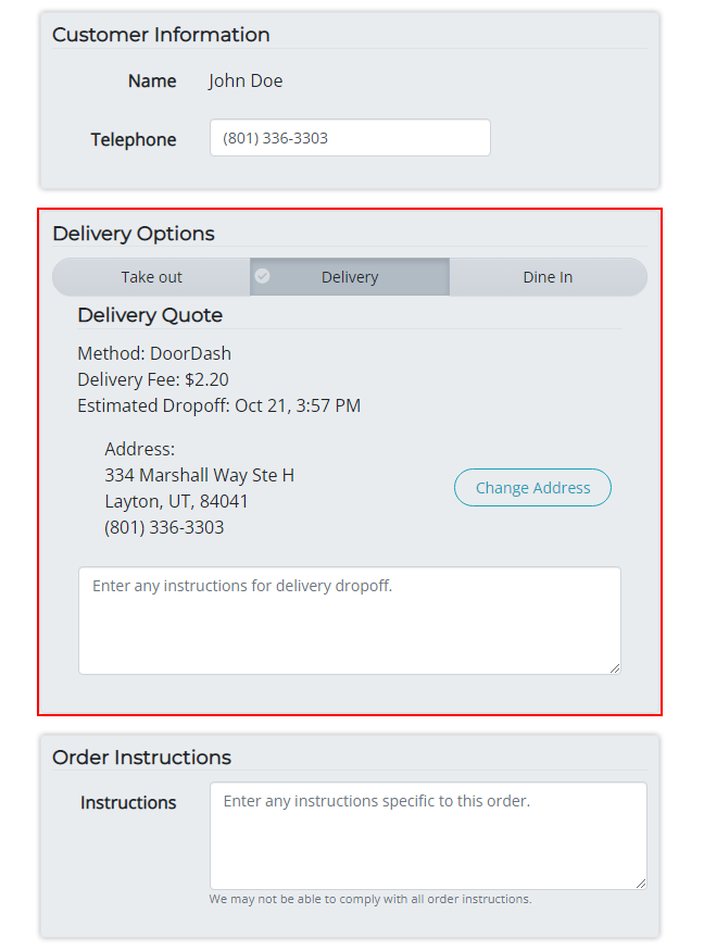 EatOnTheWeb/InhouseDelivery Checkout Example